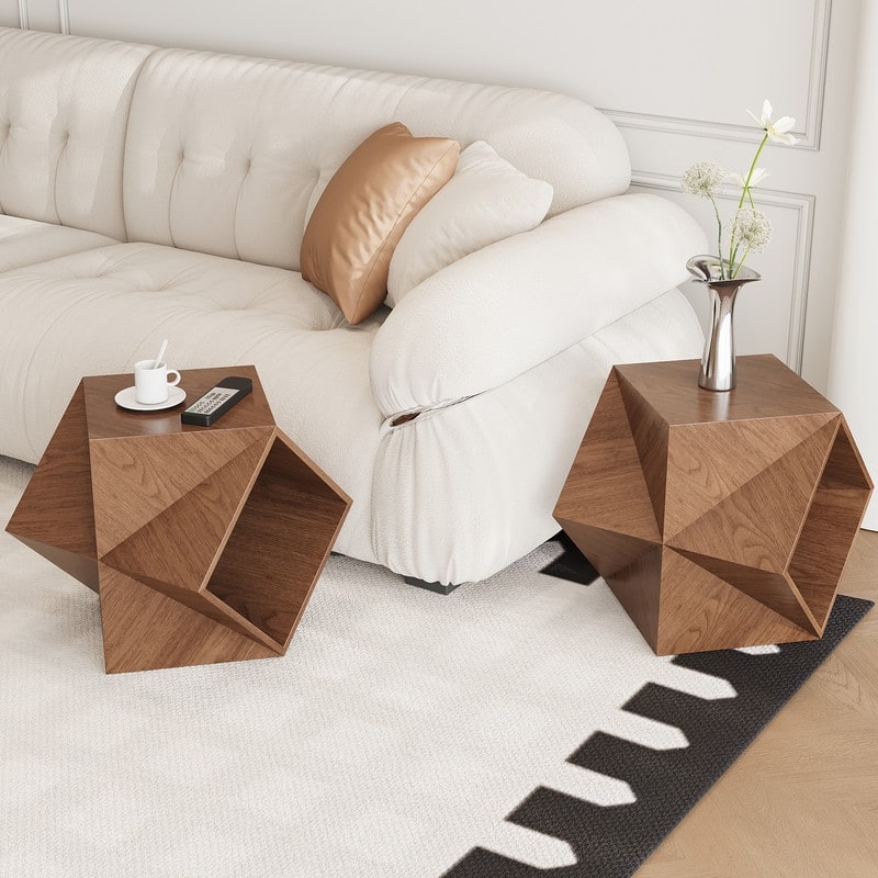 Polygonal Storage Art Side Table Modern Minimalist Wood-grain Sofa End Tables Creative 3d-shaped Living Room Storage Side Table