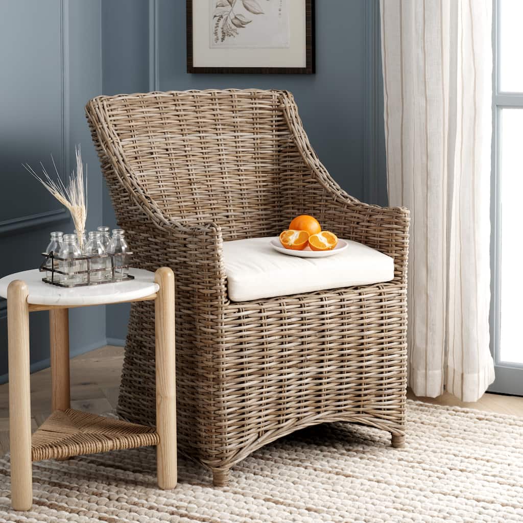 SAFAVIEH Cheryle Wicker Washed Brown Wingback Arm Chair (Fully Assembled) - 26" W x 23" D x 34" H - 26Wx23Dx34H