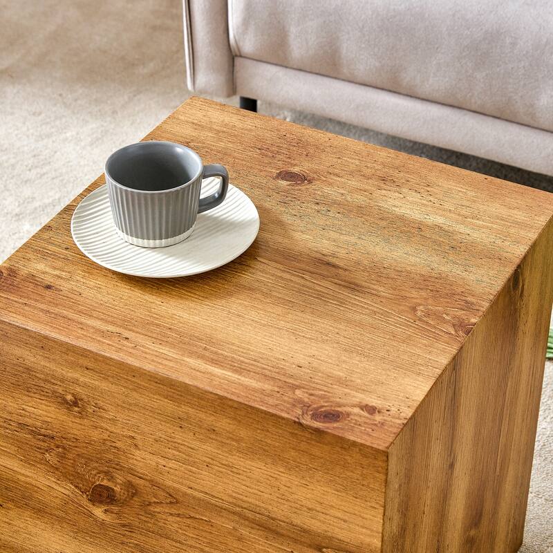 Roomfitters MDF Coffee Table with Wood Grain Finish, 11.8"x11.8"x19.6" Compact Modern Design for Living Room, Natural