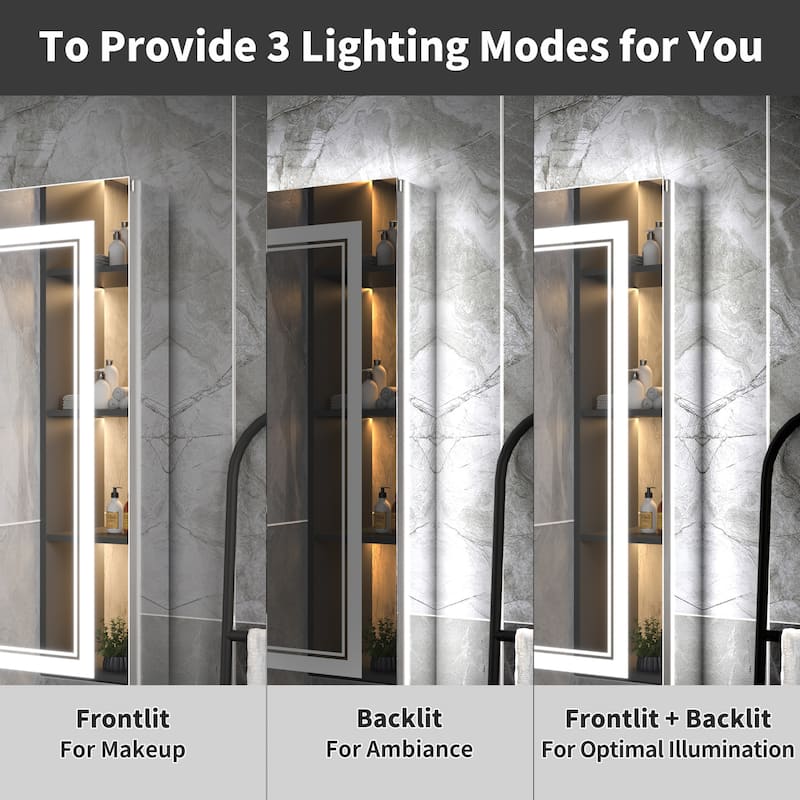 Modland Recessed Smart Mirror Cabinet 24-48x32" with Lights, Anti-Fog, Outlet & Magnifier - Adjustable Shelves