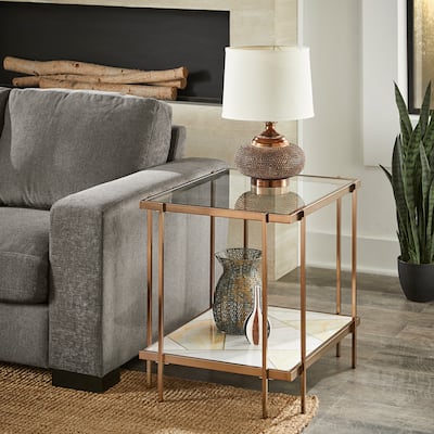 Kew Champagne Gold Finish with Glass and Geometric Pattern End Table by iNSPIRE Q Bold