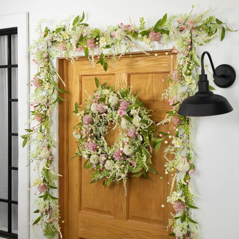 Hydrangea and Berry Floral Spring Garland - 5' - Pink and White