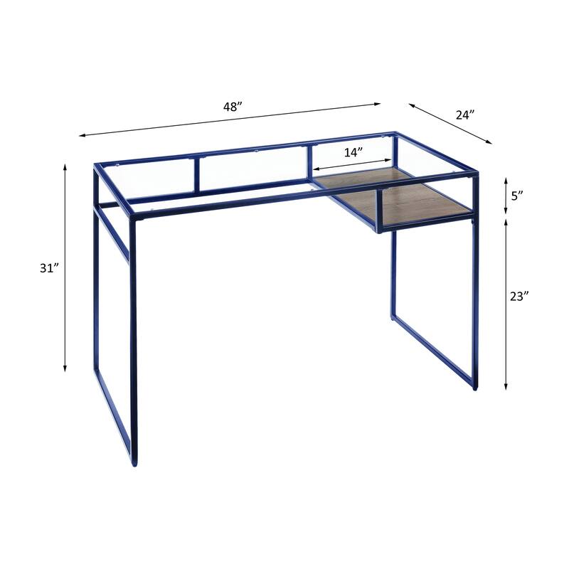 Yasin Glass Top & Blue Finish Writing Desk
