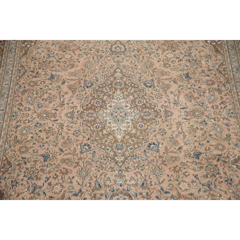 Hand Knotted Oriental 100% Wool Carpet Traditional Floral Pink Mashad Area Rug - 12' 5'' X 9' 7''