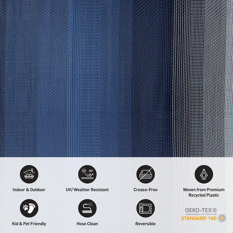 World Rug Gallery Contemporary Stripe Shade Geometric Reversible Recycled Plastic Outdoor Rugs