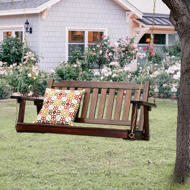 2 Person Torch Wood High Quality Front Porch Swing with Chains, Holds Up to 500 Lbs