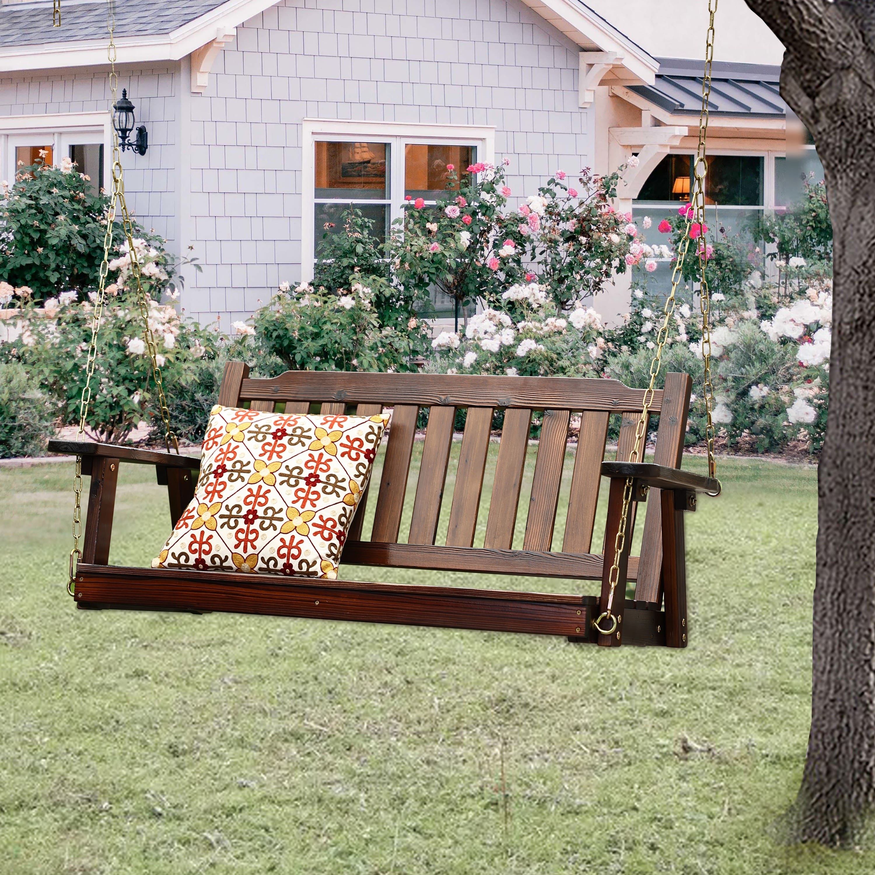 Torch Wood Front Porch Swing with Chains - On Sale - Bed Bath & Beyond ...