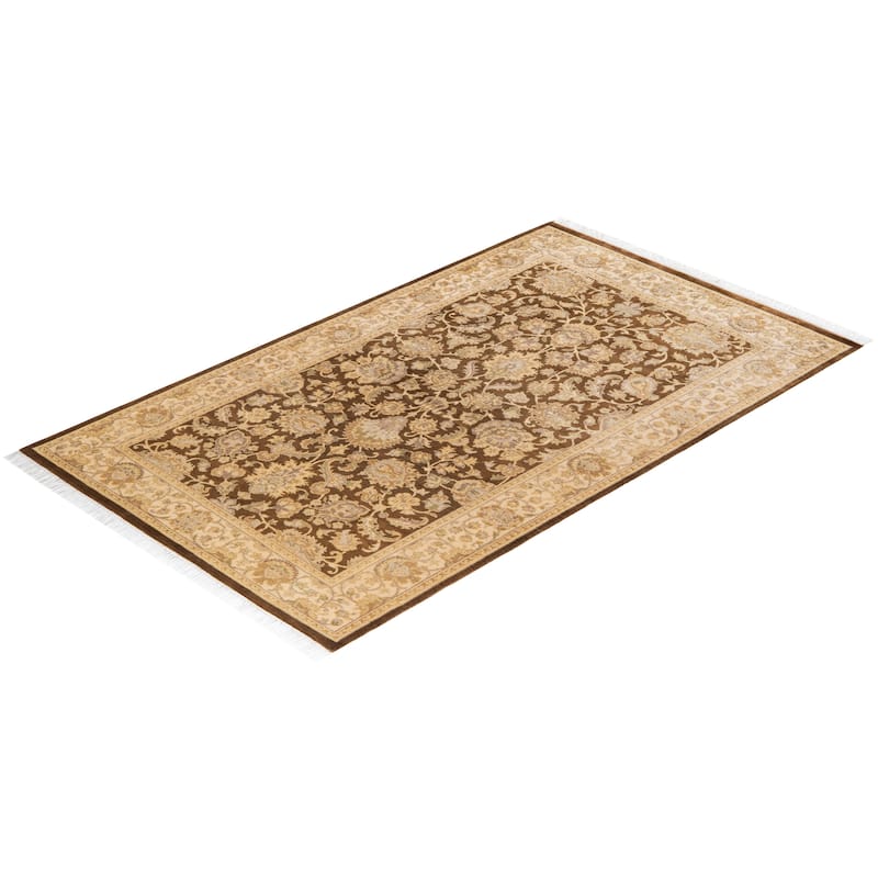 Overton Hand Knotted Wool Traditional Oriental Brown Area Rug - 3' x 5'