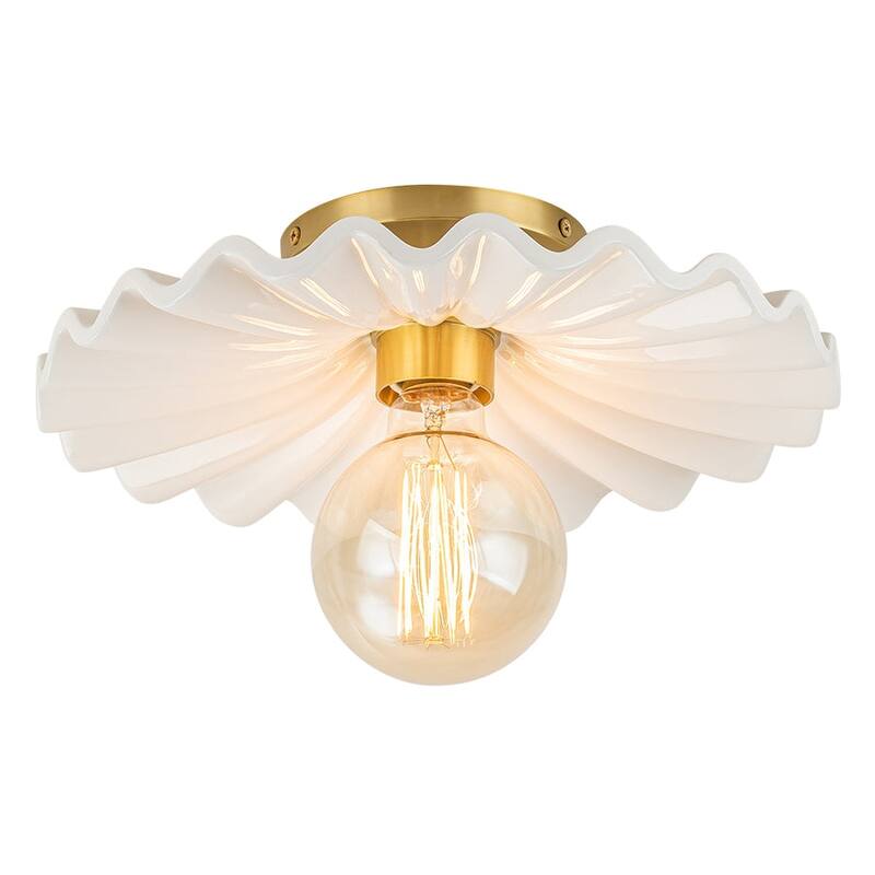 Decorative French Brass 1-Light Ceramic Ceiling Light - 12in Width