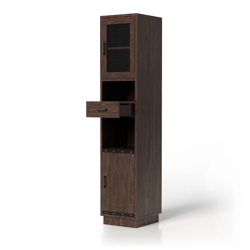 Hury Farmhouse Walnut Multi-Storage TV Tower by Furniture of America
