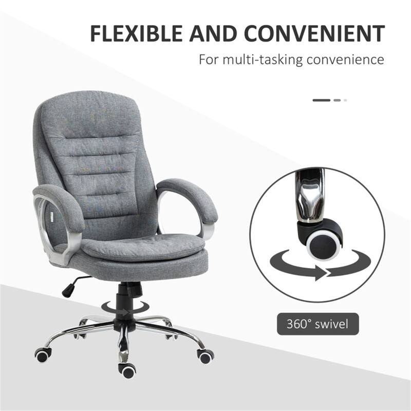 Grey Linen Office Chair with Lumbar Support, High Back and Tilt Function - 27.5"L x 29.5"W x 40.5"-43.75"H