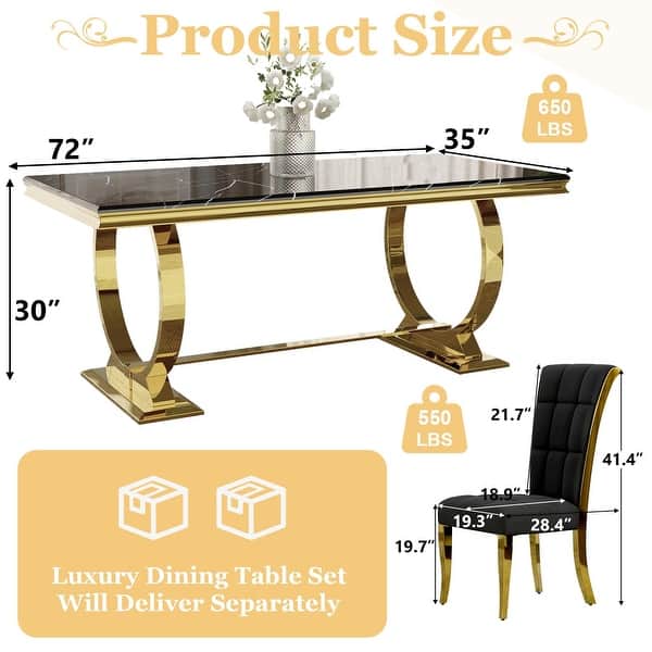 dimension image slide 5 of 11, 65 inch Faux Marble Dining Table Set with Boucle Dining Chairs