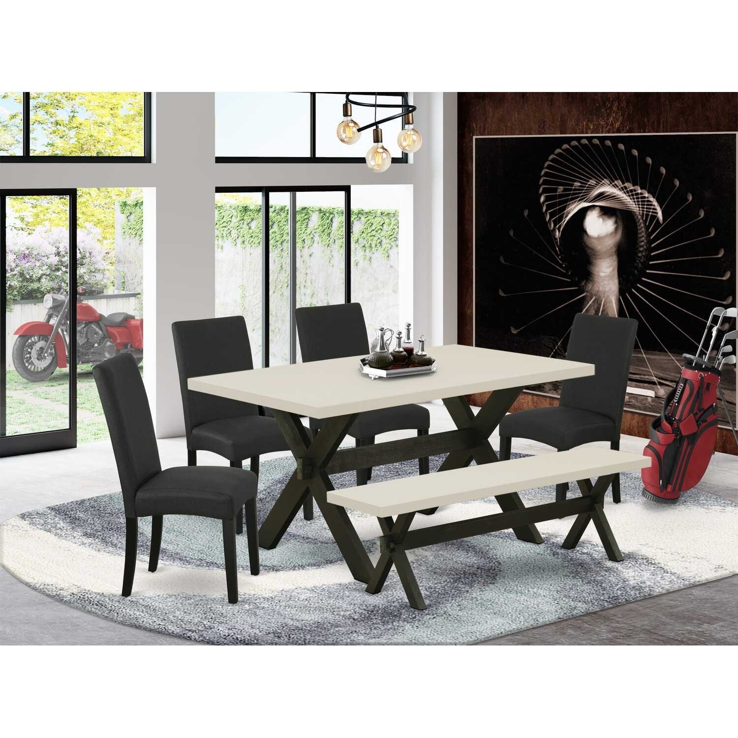 HomeStock 6-Piece Natural Oak Finish Solid Wood Top dining Table with 1-Bench and 4-Chairs