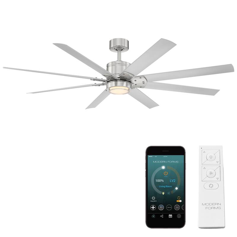 Renegade Indoor and Outdoor 8-Blade Smart Ceiling Fan 66in with 3000K LED Light Kit and Remote Control with Wall Cradle - 66 - Titanium/Brushed Nickel