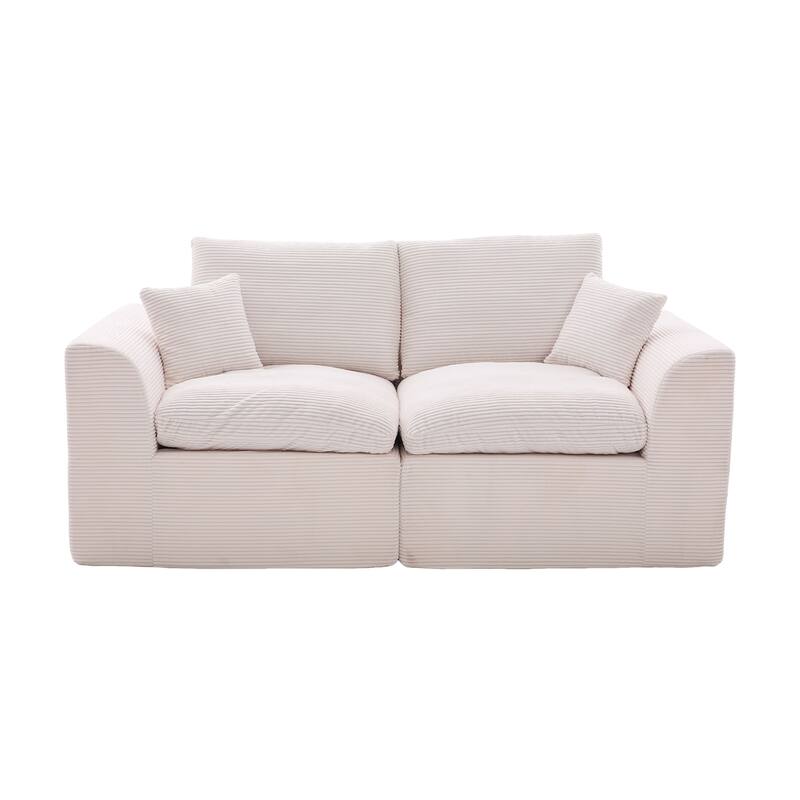 Beige Sectional Sofa Loveseat with Armrests, Sofa Couch Sleeper Sofa Convertible Couch 2 Seat Sofa Couch - Beige