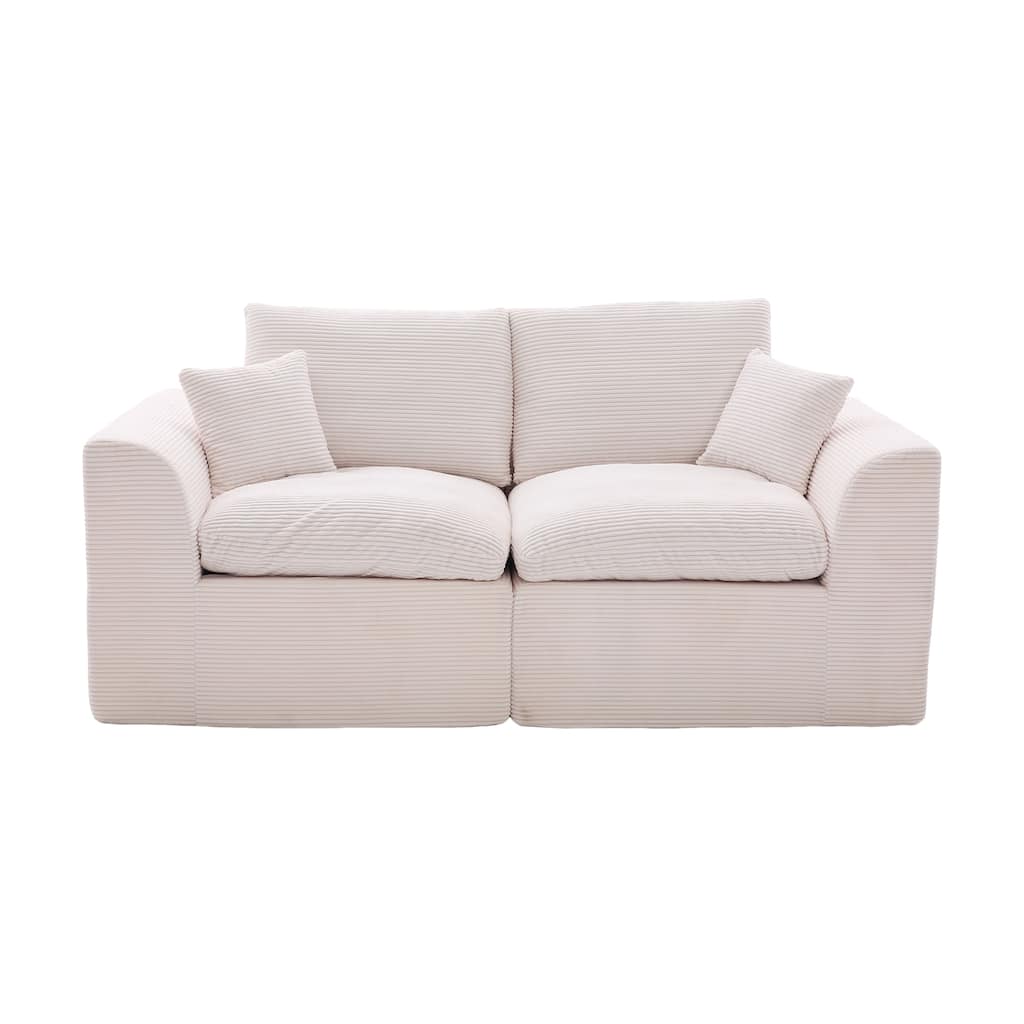 Beige Sectional Sofa Loveseat with Armrests, Sofa Couch Sleeper Sofa Convertible Couch 2 Seat Sofa Couch