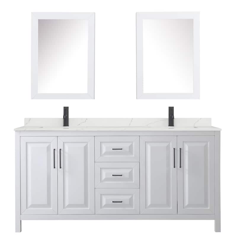 Daria 72-inch Double Vanity, Single Hole Quartz Top, Med Cabinets