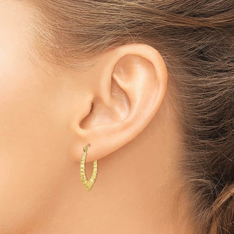 Curata 10k Yellow Gold Polished Graduating Hearts Hoop Earrings 15x3mm
