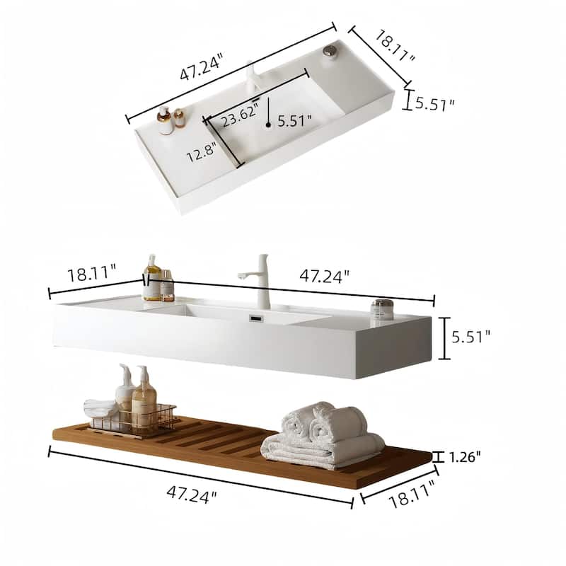 Modland Wall-Mounted Floating 30/36/48 inch Bathroom Vanity with Sink & Striped Shelves Layer