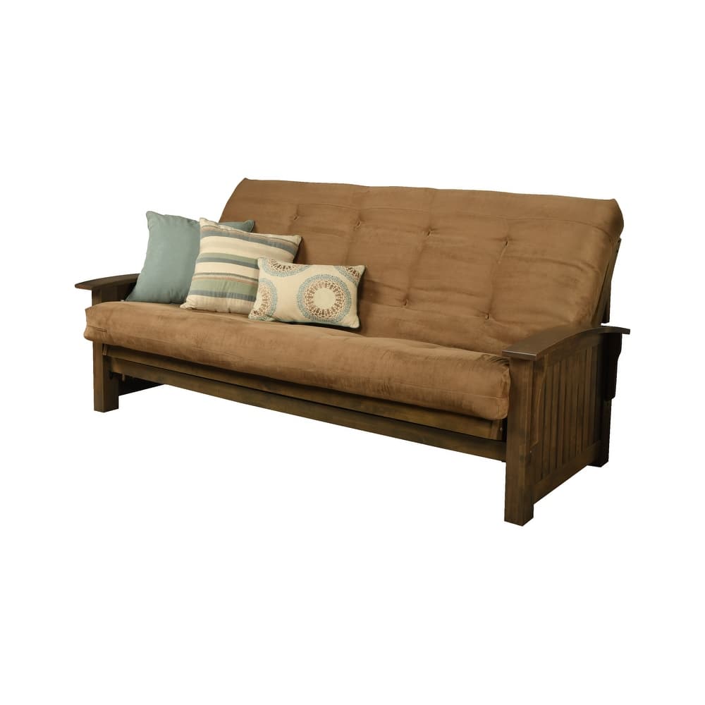 Somette Washington Queen-size Futon Set in Rustic Walnut Finish with Suede Mattress