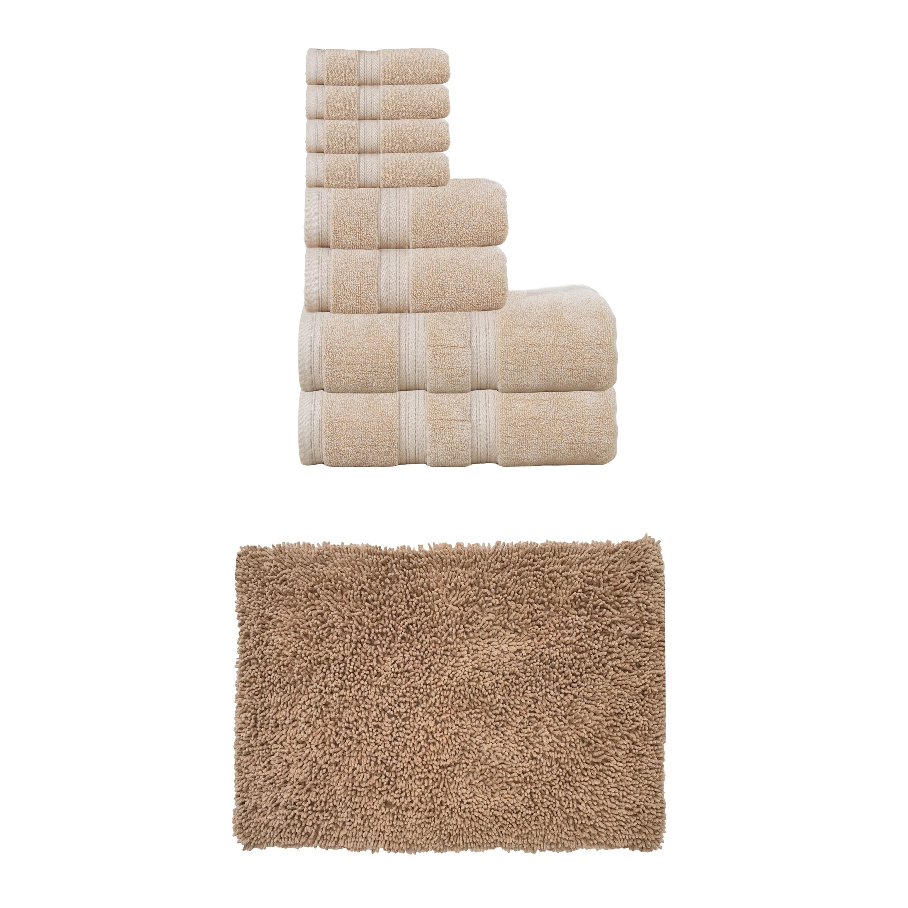 Home Weavers Fantasia Collection 100% Soft Cotton 8 Pc Bath Towel Set & 1 Pc 17x24" Bath Rug, Machine Wash & Non Slip (Set of 9)