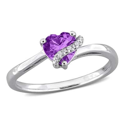 Miadora 3/5ct TGW Heart-Shaped Amethyst and Diamond Accent Wrap Ring in Sterling Silver