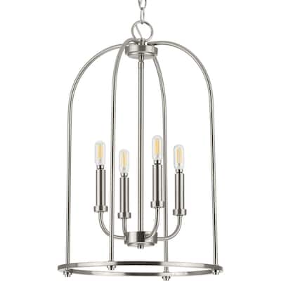 Leyden Collection 4-Light Brushed Nickel Farmhouse Foyer Pendant Light - 15 in x 15 in x 23 in