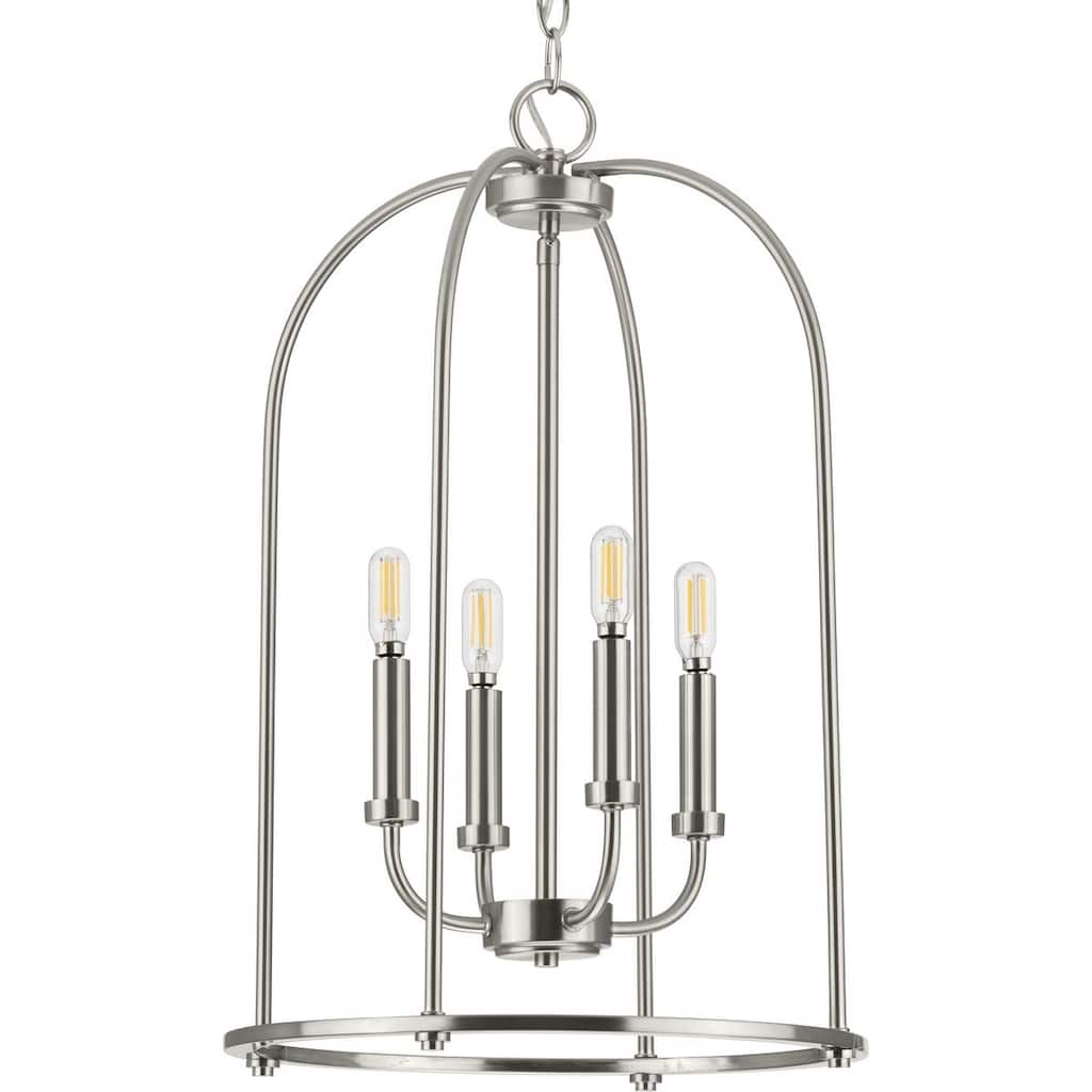 Leyden Collection 4-Light Brushed Nickel Farmhouse Foyer Pendant Light - 15 in x 15 in x 23 in