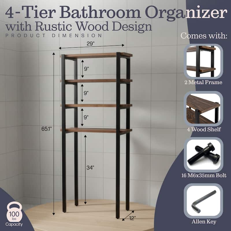 Carbon Loft Lawrence 64" Over the Toilet 4-Shelf Bath Storage Brown