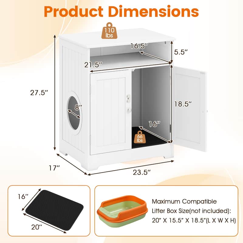 Gymax Wooden Cat Litter Box Enclosure w/ Easy Cleaning Litter Mat