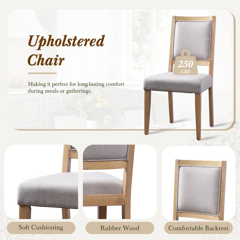 Roomfitters 7-Piece Rustic Extendable Trestle Dining Table Set with 6 Upholstered Chairs, Rubber Wood