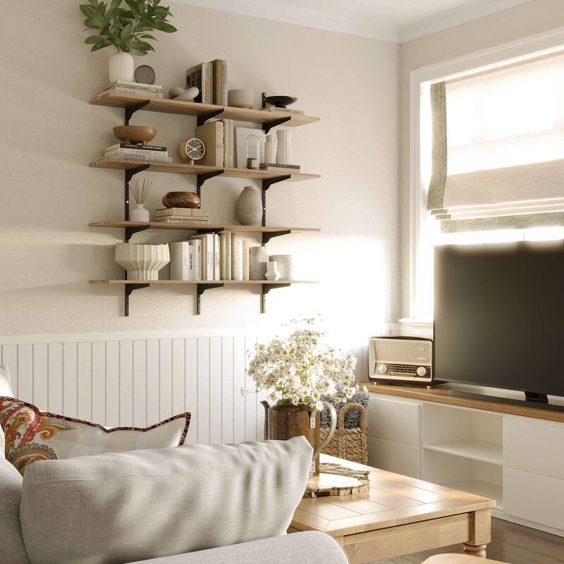 Wallniture Turin 48" Wall Mounted Shelves with Adjustable Brackets, Floating, Farmhouse & Boho Decor 2,3 or 4 Tier Options - 4 Tier