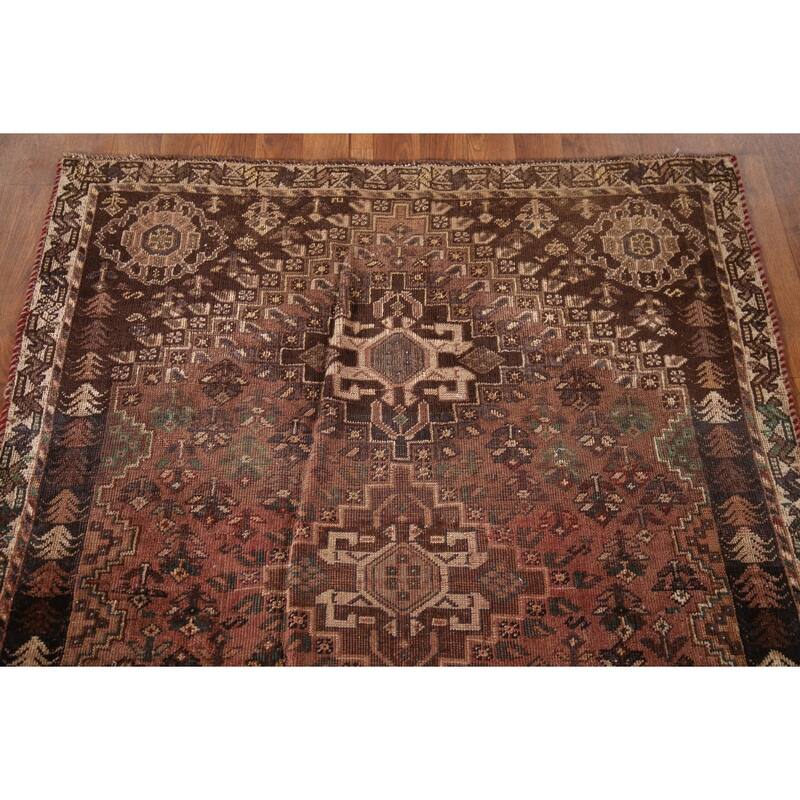 Qashqai Persian Antique Area Rug Hand-Knotted Wool Carpet - 3'9"x 4'10"