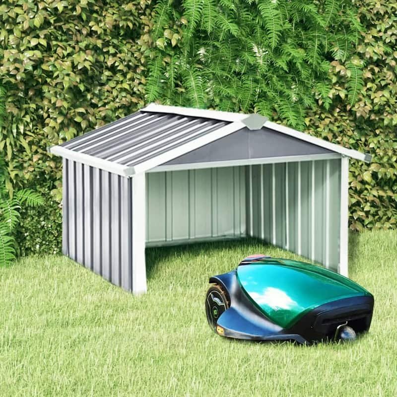 vidaXL Garden Robot Lawnmower Shed Storage House Patio Garage Galvanized Steel - Grey