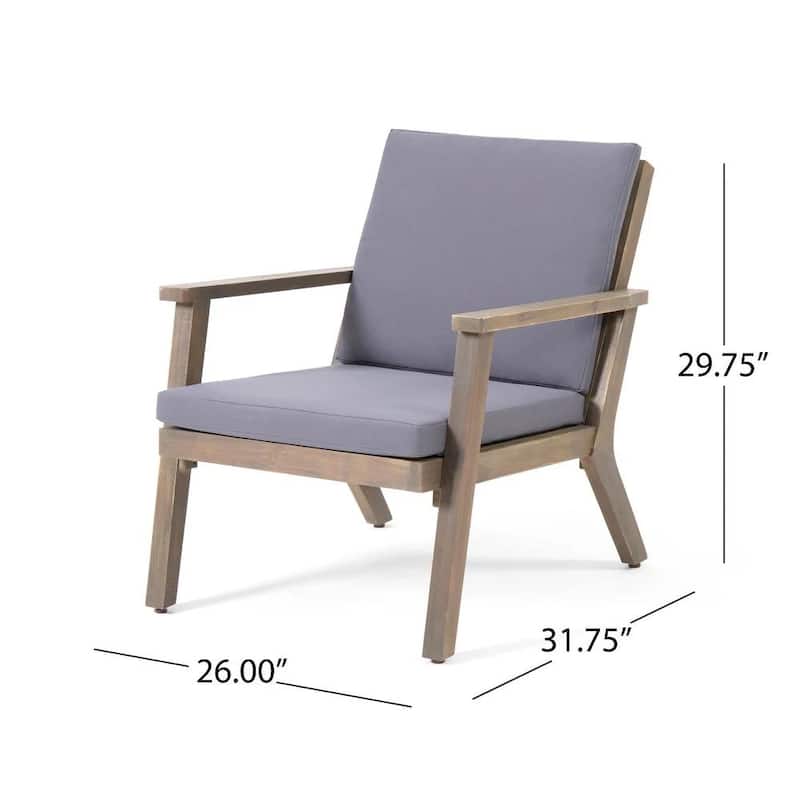 Roomfitters 4 Pcs Outdoor Patio Sofa Set with Loveseat, Club Chairs, Coffee Table, Acacia Wood Frame and Cushions, Grey