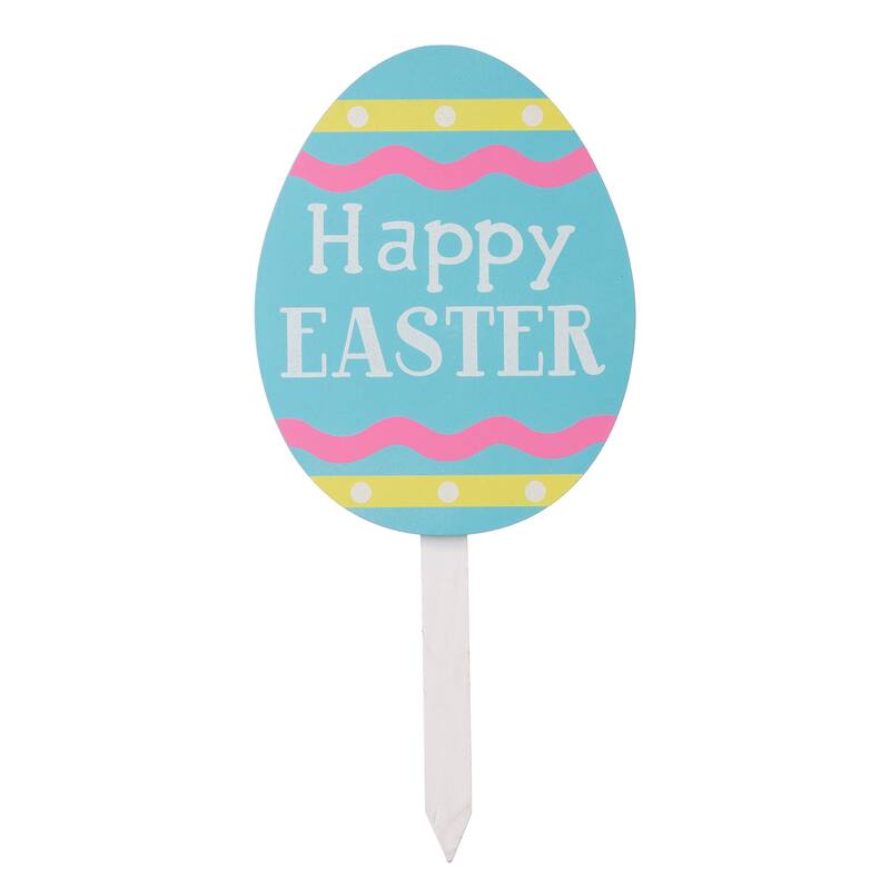 Glitzhome Set of 3 Easter Eggs Wooden Sign Yard Stakes