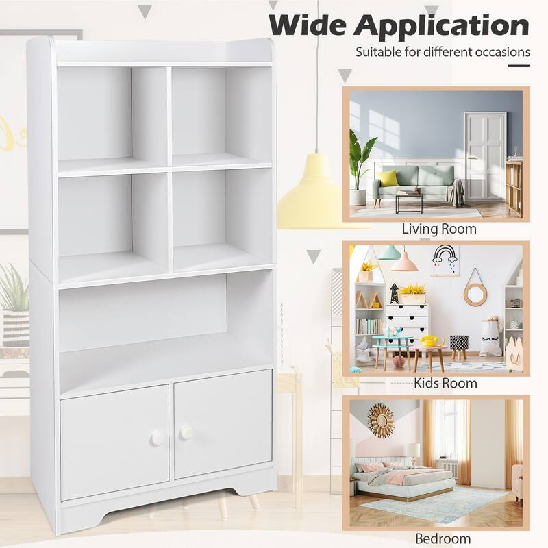 4 Tiers Bookshelf with 4 Cubes Display Shelf and 2 Doors - 23.5" x 11.5" x 47.5" (L x W x H)
