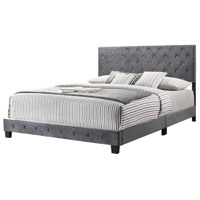 Velvet Upholstered Tufted King Panel Bed - 83" - Gray