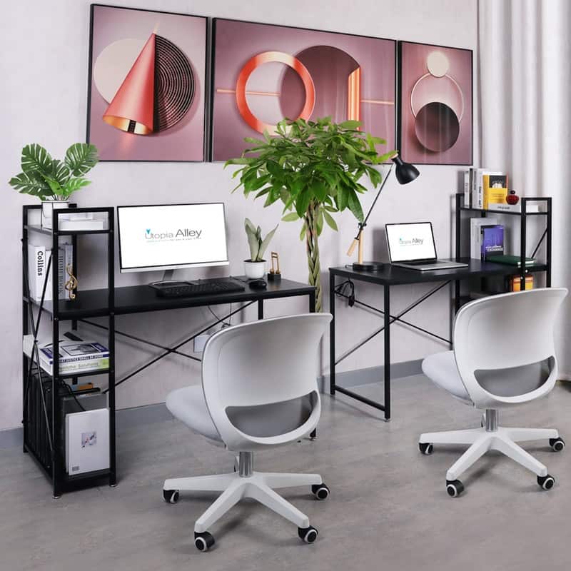 Utopia Alley Computer Desk with Shelves - 47-inch Black Metal Desk with 4-Tier Storage Bookshelves, Rustic Brown & Black