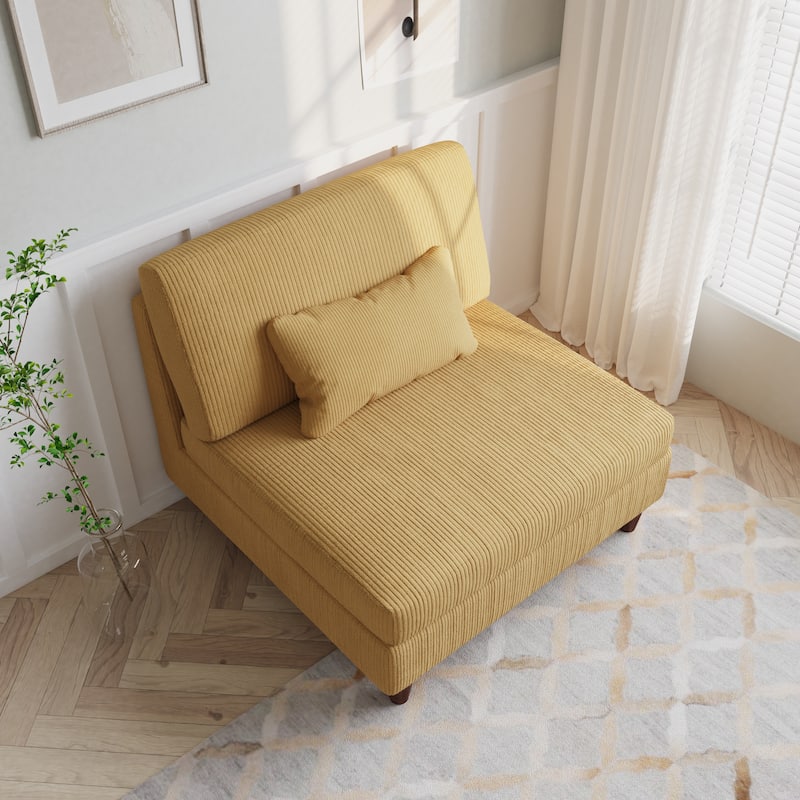 Corduroy Accent Chair with Ottoman Modular Couch Sectional Sofa