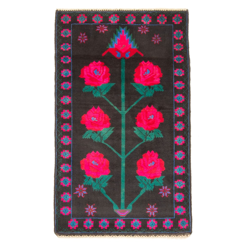 ECARPETGALLERY Hand-knotted Teimani Black Wool Rug - 2'10 x 4'11