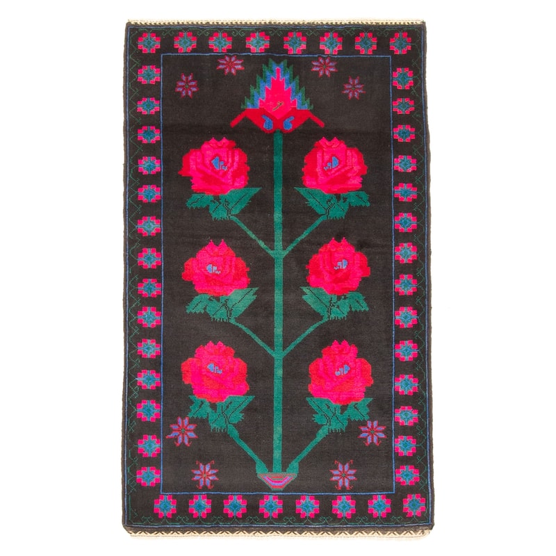 ECARPETGALLERY Hand-knotted Teimani Black Wool Rug - 2'10 x 4'11