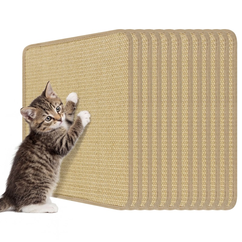 Gymax 12-Piece Cat Scratcher Mat Set 16''x12'' Natural Sisal Pads for - Natural