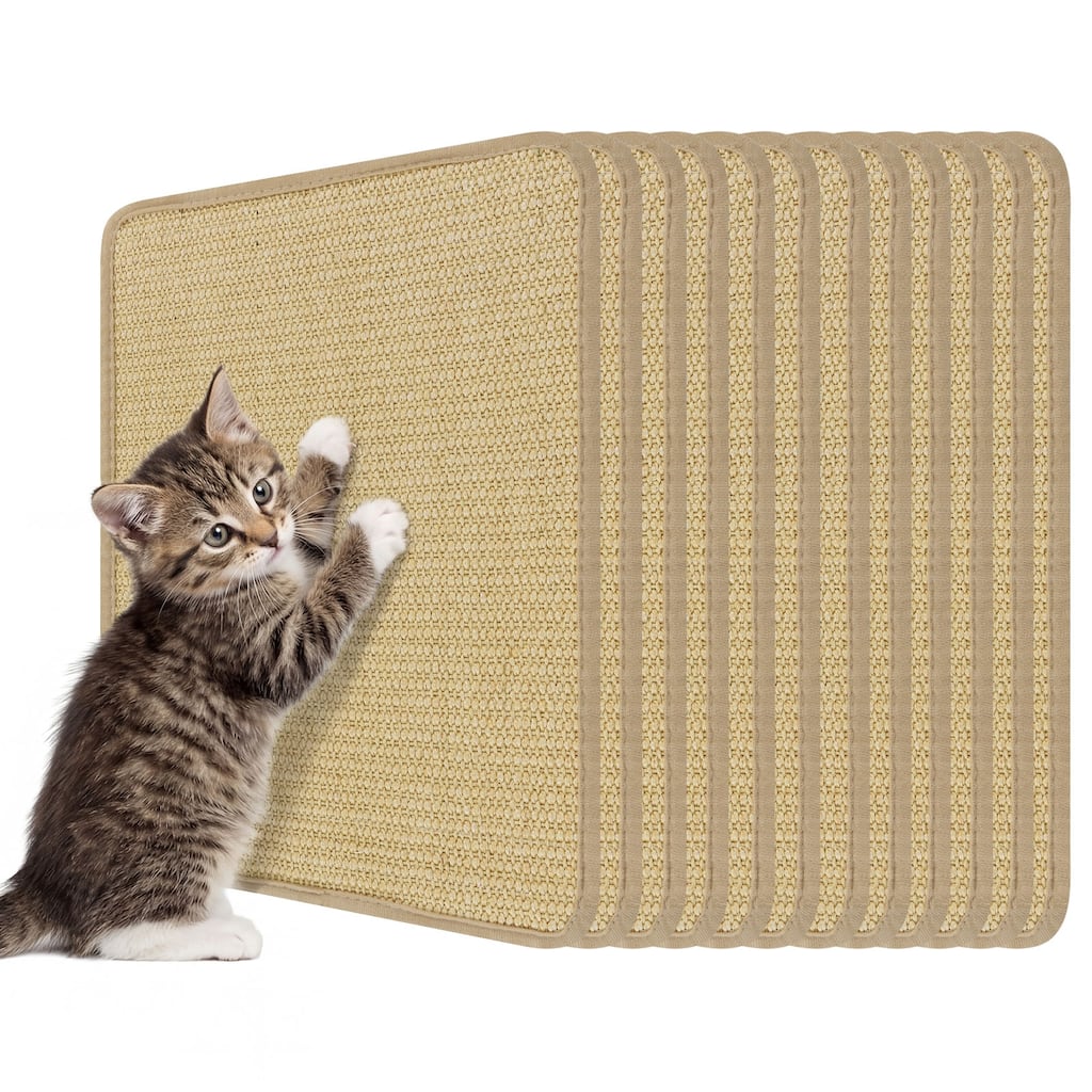 Gymax 12-Piece Cat Scratcher Mat Set 16''x12'' Natural Sisal Pads for