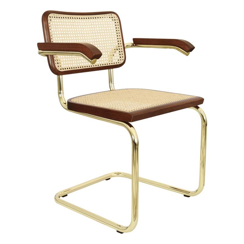 Breuer Chair Company Marcel Breuer Cesca Cane Cantilever Armchair Arm Chair w/ Brass Steel Frame (Various Wood & Cane Colors)