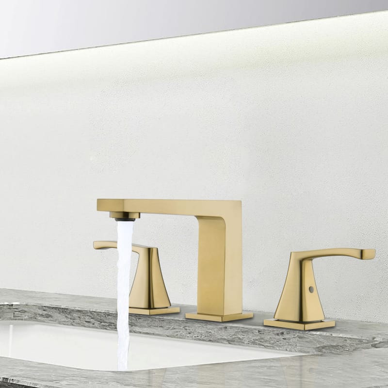 3-Hole Double Handle Deck Mount Widespread Bathroom Faucet - Brushed Gold