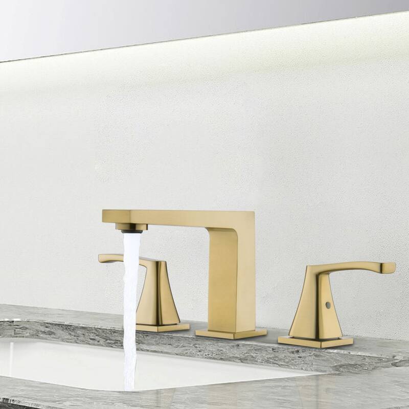 3-Hole Double Handle Deck Mount Widespread Bathroom Faucet - Brushed Gold