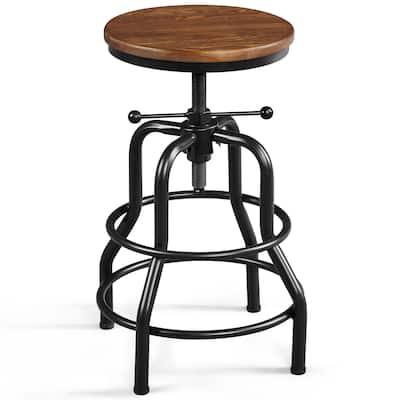 Yaheetech Industrial Swivel Bar Stool with Round Wood Seat Counter-Height Stool