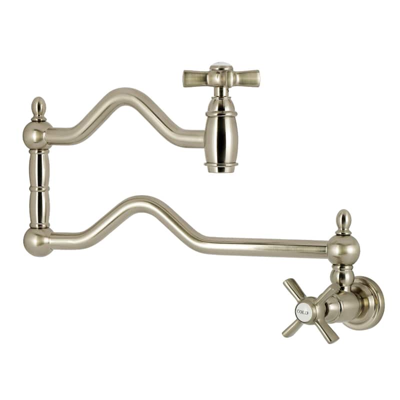 Kingston Brass Essex Double-Handle Wall-Mount Pre-Rinse Bridge Kitchen Faucet - Brushed Nickel