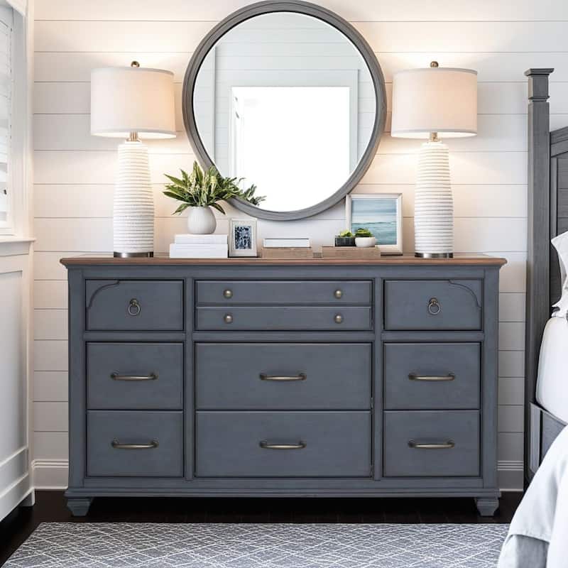 Bridgevine Home Americana Dresser, No Assembly Required, Corduroy Blue Finish - Corduroy Blue - 9-drawer